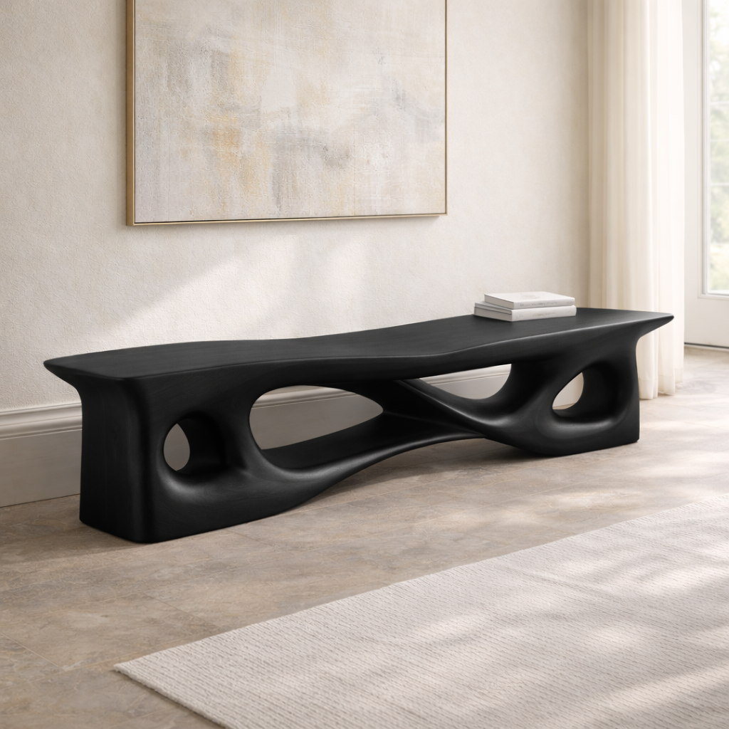 Sculptural Entryway Bench Organic Curved Hallway Seat Statement Minimalist Furniture - view 4 of 7