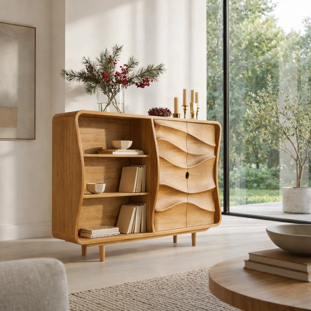 Sculptural Solid Wood Console Sideboard – Organic Modern Walnut Storage Cabinet - view 1 of 7