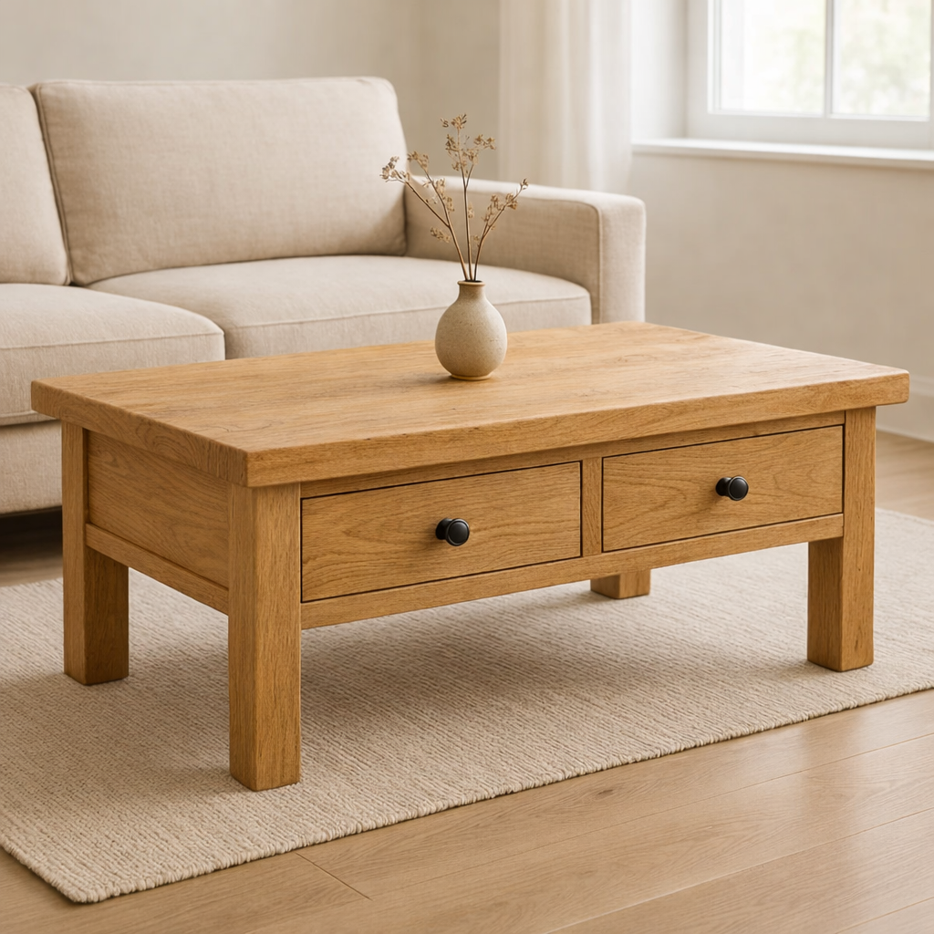 Solid Wood Coffee Table with Drawers Rustic Living Room Storage Coffee Table - view 4 of 7