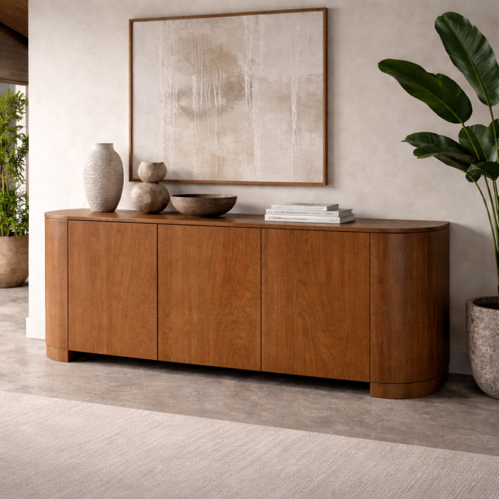 Modern Solid Wood Console Cabinet with Curved Edges and Hidden Storage - view 3 of 7
