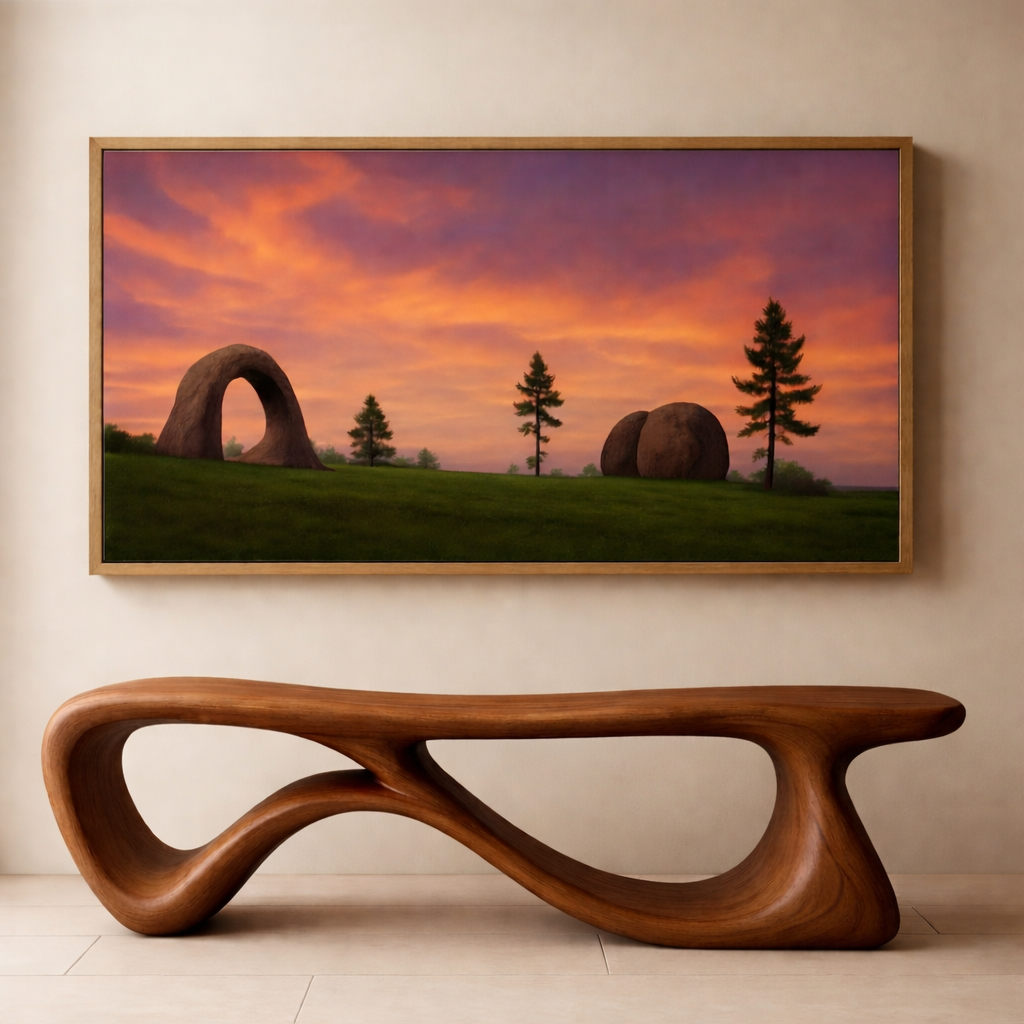 Sculptural Solid Wood Bench – Contemporary Organic Design Wooden Bench - view 3 of 7