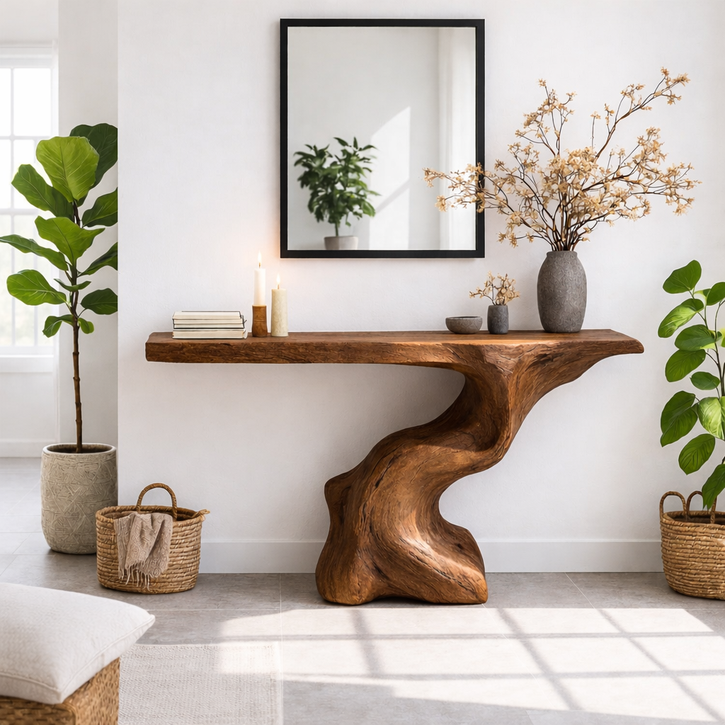 Sculptural Solid Wood Console Table, Organic Modern Entryway Statement - view 6 of 7