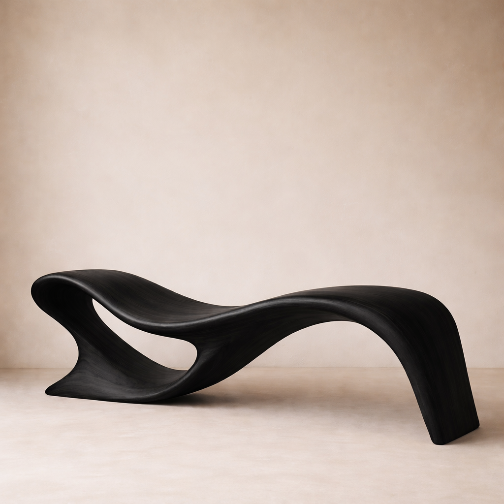 Modern Organic Solid Wood Bench – Artistic Curved Wooden Seating Bench - view 4 of 7
