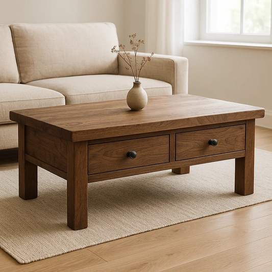 Solid Wood Coffee Table with Drawers Rustic Living Room Storage Coffee Table - view 1 of 7