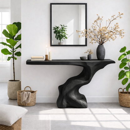 Sculptural Solid Wood Console Table, Organic Modern Entryway Statement - view 7 of 7