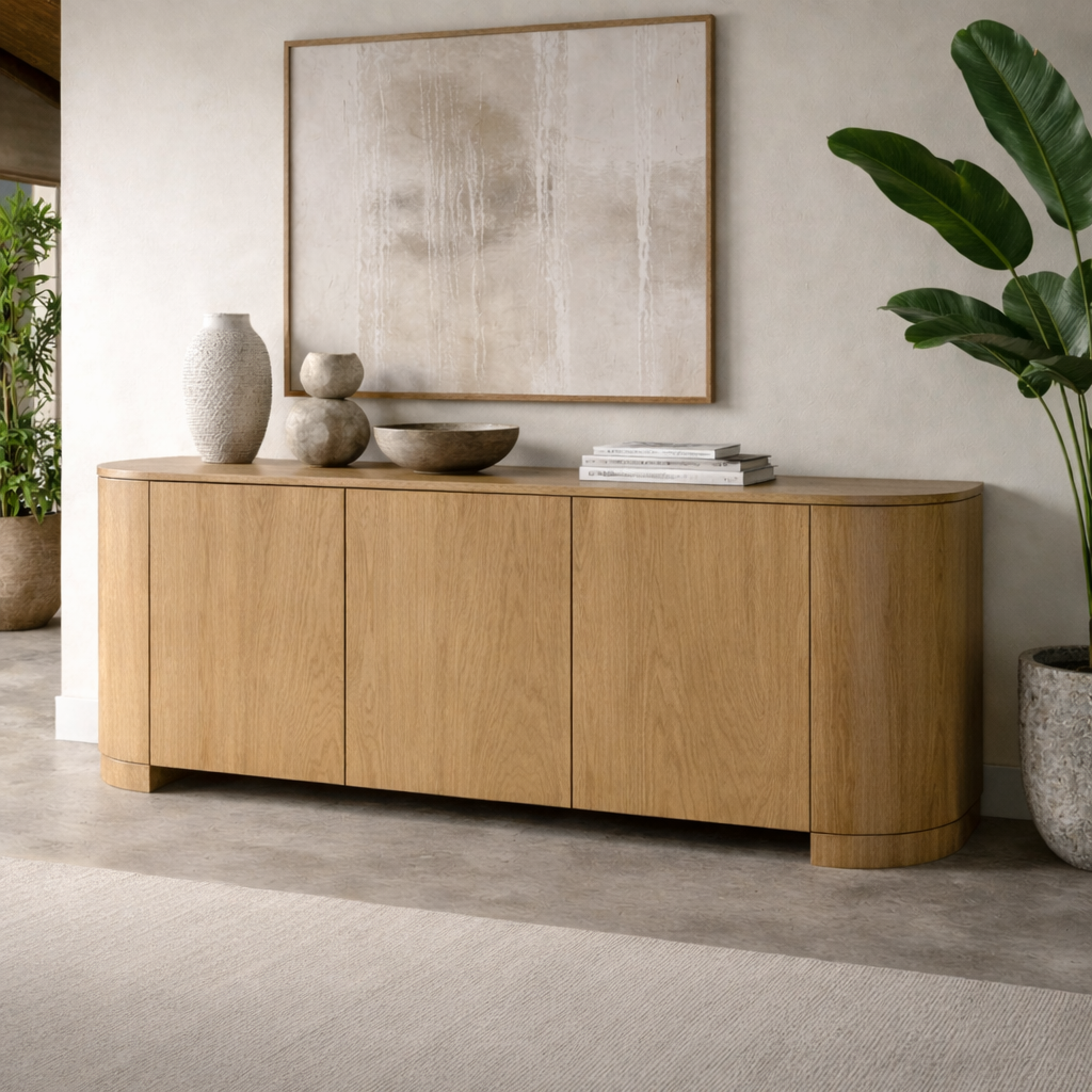Modern Solid Wood Console Cabinet with Curved Edges and Hidden Storage - view 1 of 7