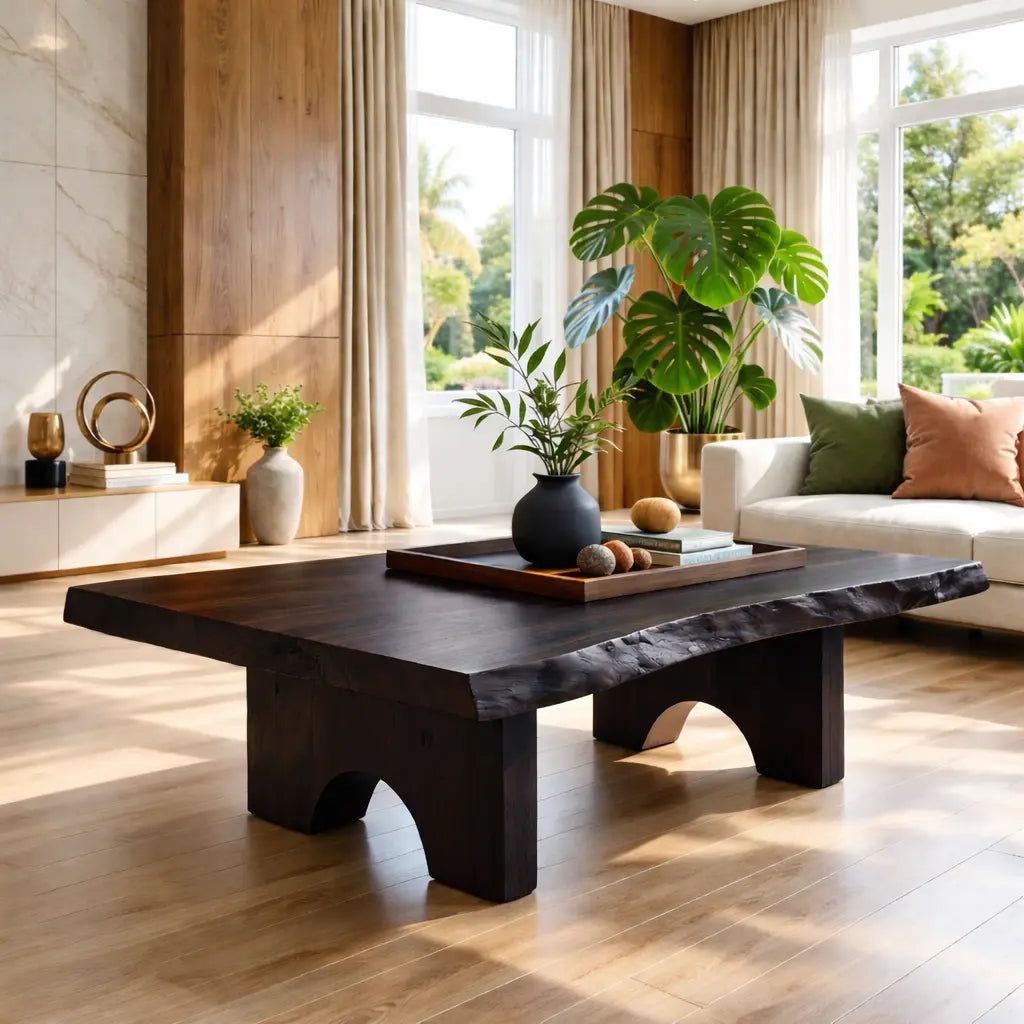Unique Solid Wood Coffee Table with Artistic Design and Natural Finish - view 4 of 7