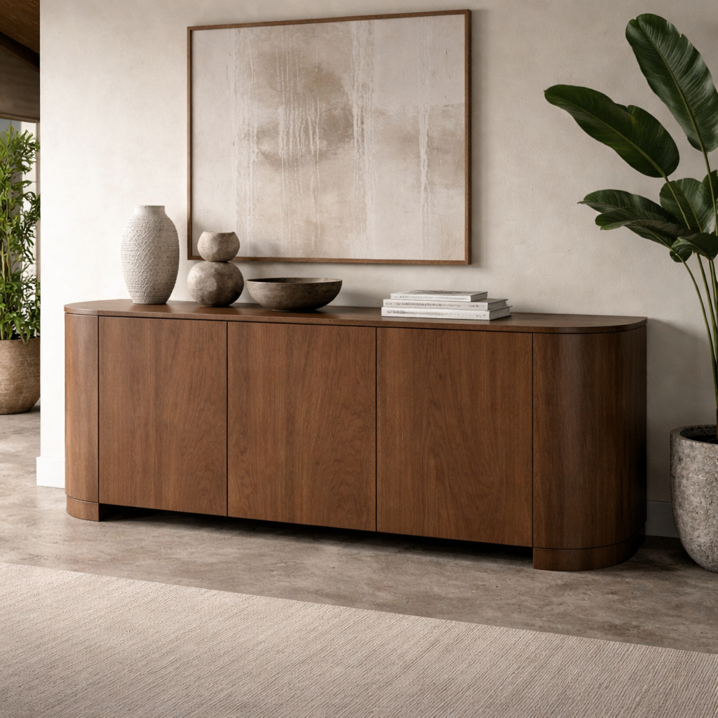 Modern Solid Wood Console Cabinet with Curved Edges and Hidden Storage - view 2 of 7