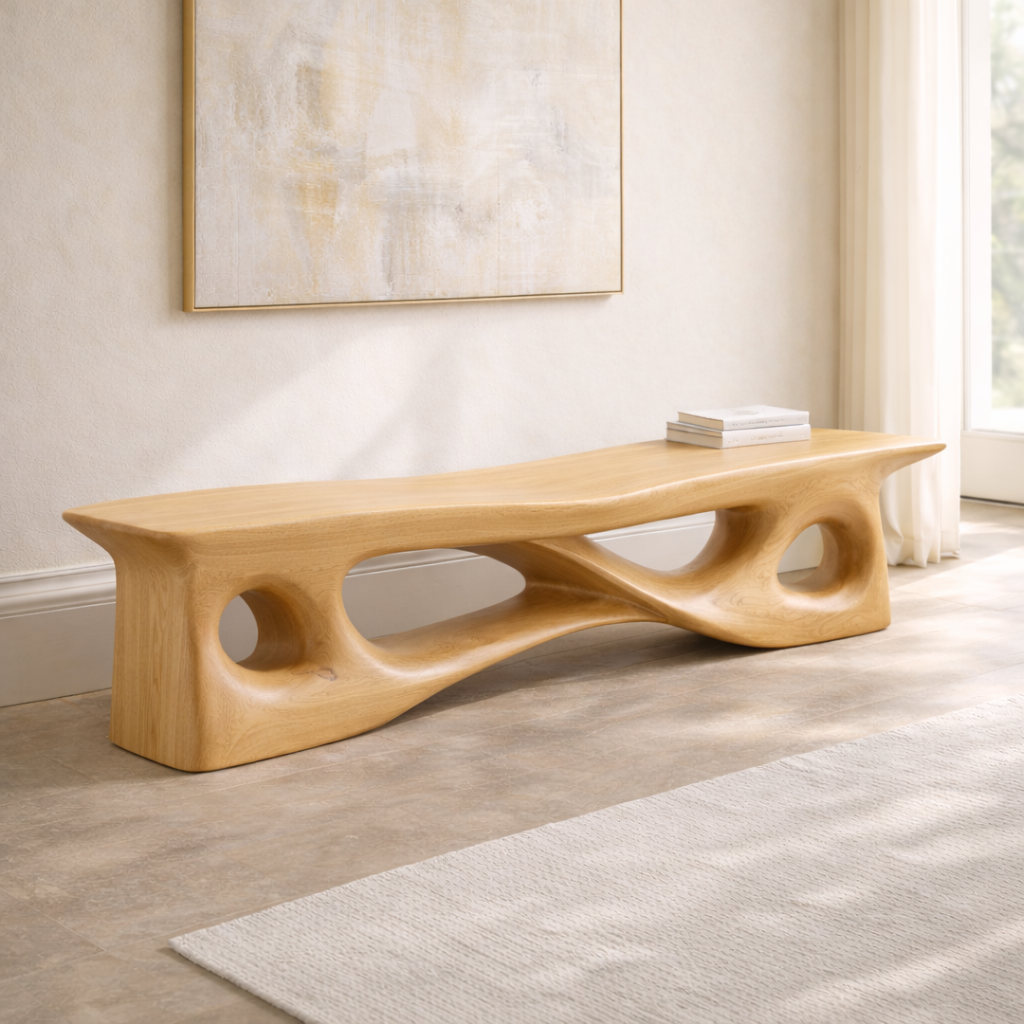 Sculptural Entryway Bench Organic Curved Hallway Seat Statement Minimalist Furniture - view 1 of 7