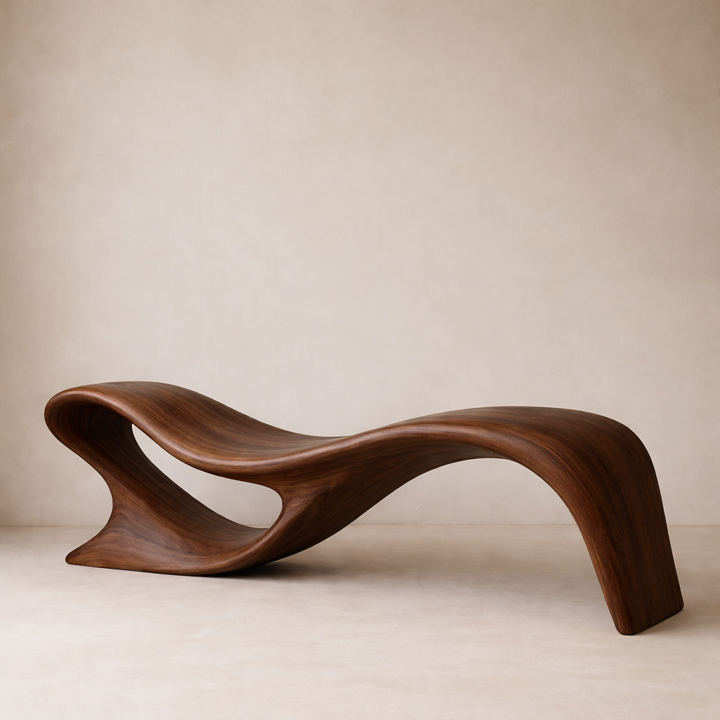 Modern Organic Solid Wood Bench – Artistic Curved Wooden Seating Bench - view 2 of 7