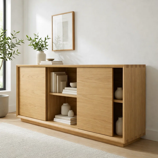 Walnut Console Cabinet with Sliding Doors – Modern Wood Storage Sideboard - view 1 of 7