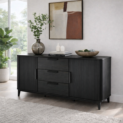 Fluted Sideboard Cabinet with Drawers and Doors – Modern Storage Buffet Console - view 4 of 7