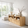 Solid Wood Sideboard Console with Wave Carved Drawers & Open Shelf Cabinet - view 1 of 7