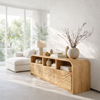 Solid Wood Sideboard Console with Wave Carved Drawers & Open Shelf Cabinet - view 1 of 7
