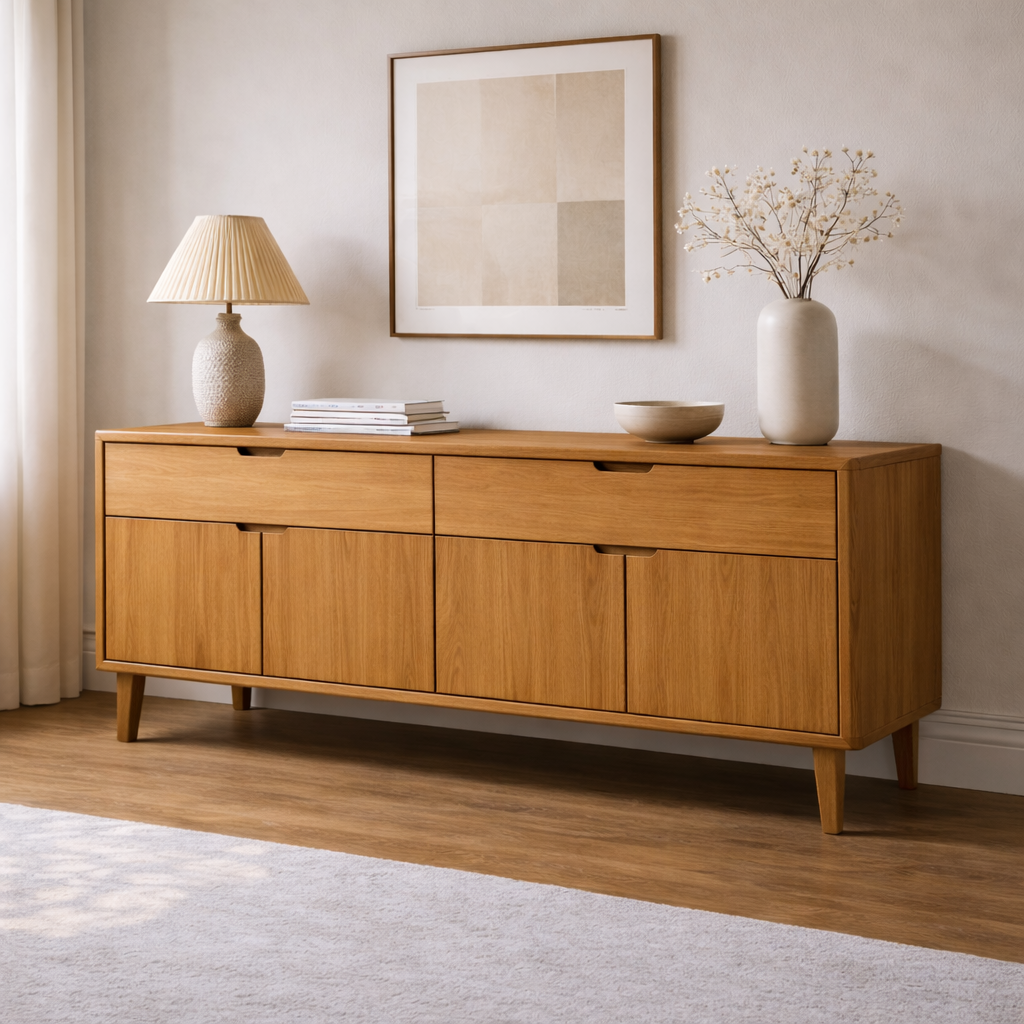 Mid Century Solid Wood Console Cabinet with Drawers and Door Storage - view 1 of 7