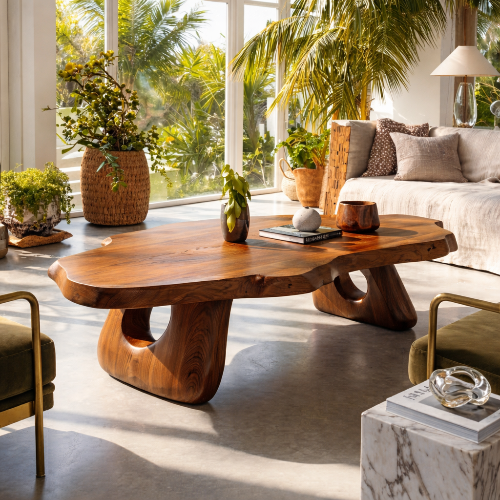 Organic Wooden Coffee Table with Unique Sculptural Base - view 3 of 7
