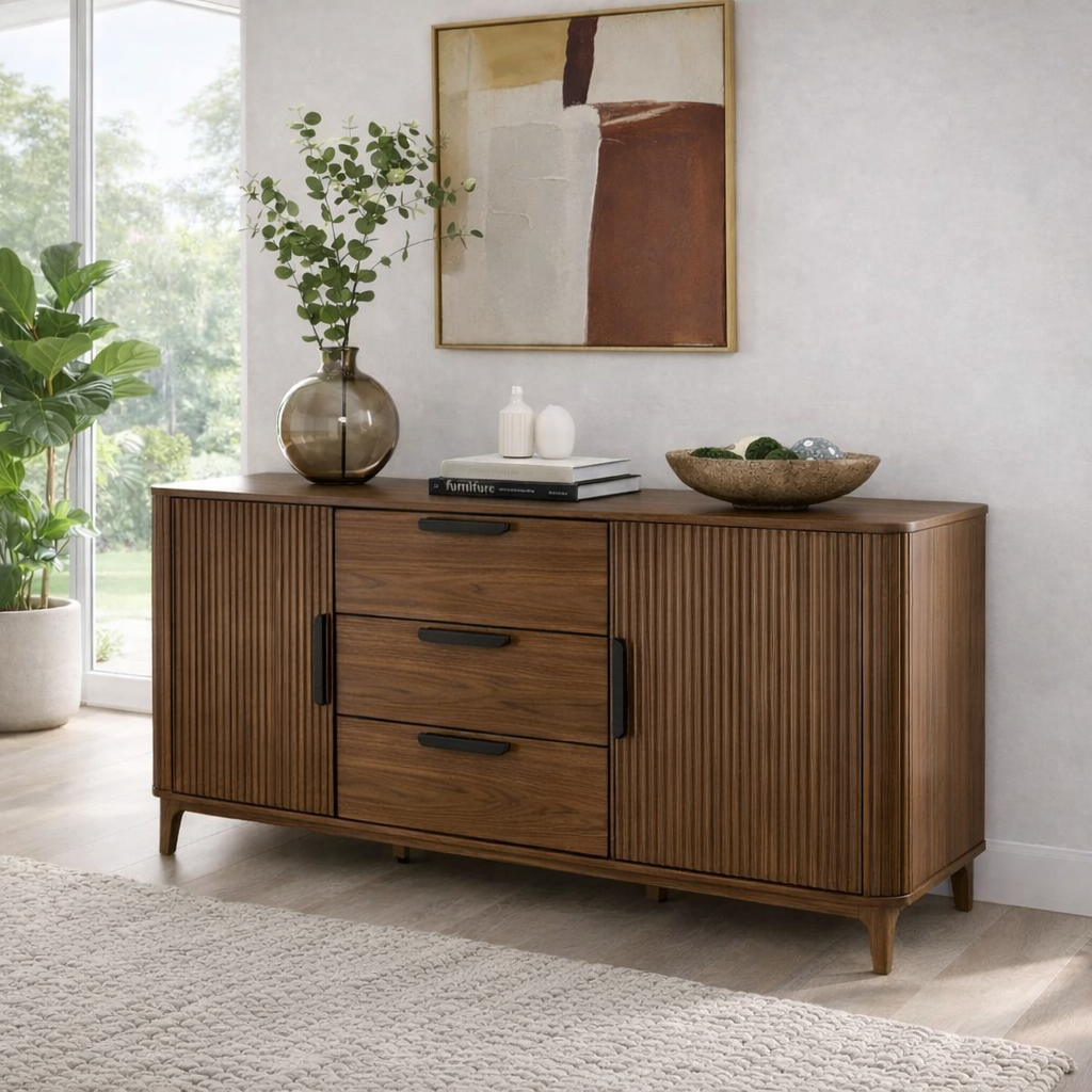Fluted Sideboard Cabinet with Drawers and Doors – Modern Storage Buffet Console - view 2 of 7