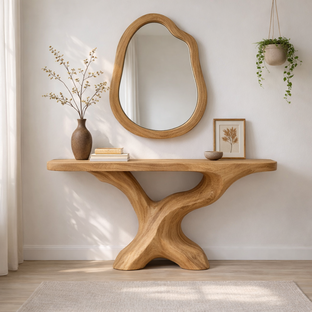 Sculptural Solid Wood Console Table, Organic Tree Base Entryway Table - view 1 of 7