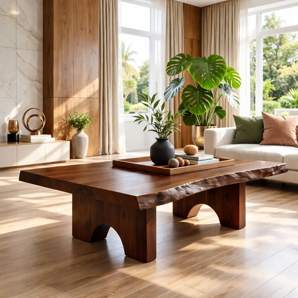 Unique Solid Wood Coffee Table with Artistic Design and Natural Finish - view 3 of 7