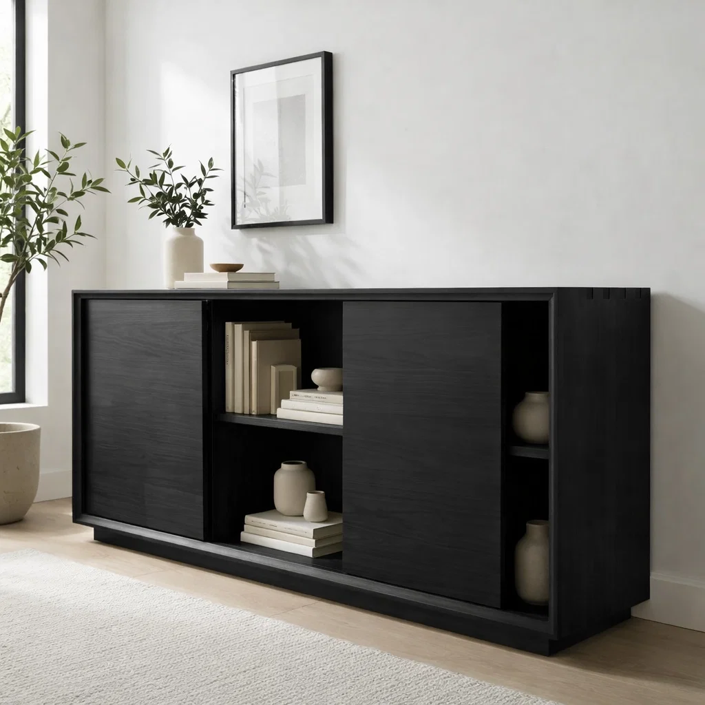 Walnut Console Cabinet with Sliding Doors – Modern Wood Storage Sideboard - view 4 of 7