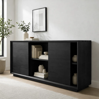 Walnut Console Cabinet with Sliding Doors – Modern Wood Storage Sideboard - view 4 of 7