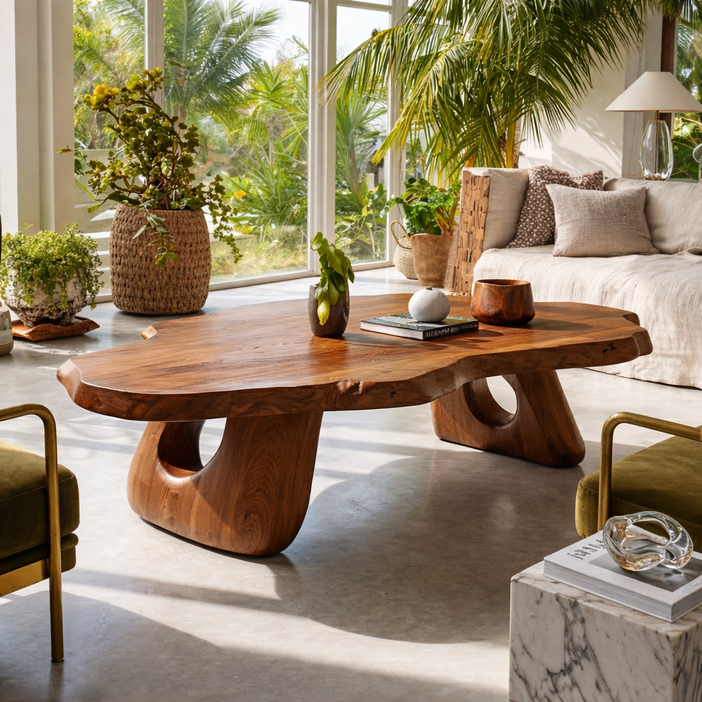 Organic Wooden Coffee Table with Unique Sculptural Base - view 2 of 7