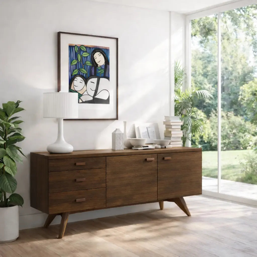 Solid Wood Modern Console Table Mid Century Sideboard with Storage - view 2 of 7