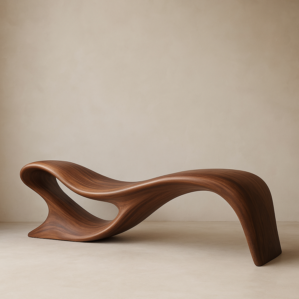 Modern Organic Solid Wood Bench – Artistic Curved Wooden Seating Bench - view 3 of 7