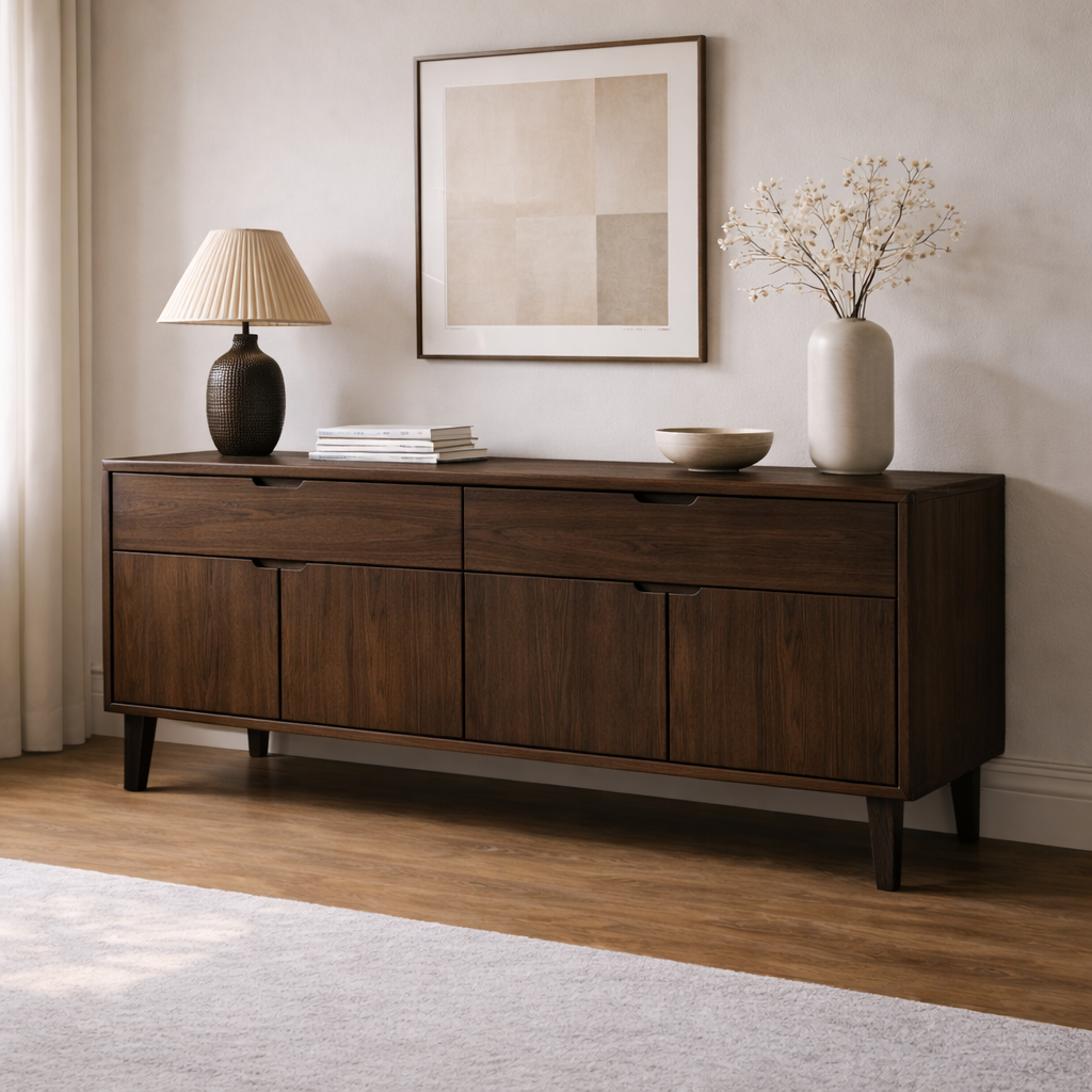 Mid Century Solid Wood Console Cabinet with Drawers and Door Storage - view 2 of 7