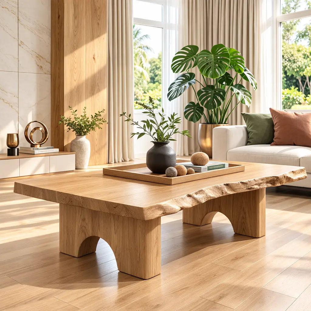 Unique Solid Wood Coffee Table with Artistic Design and Natural Finish - view 1 of 7