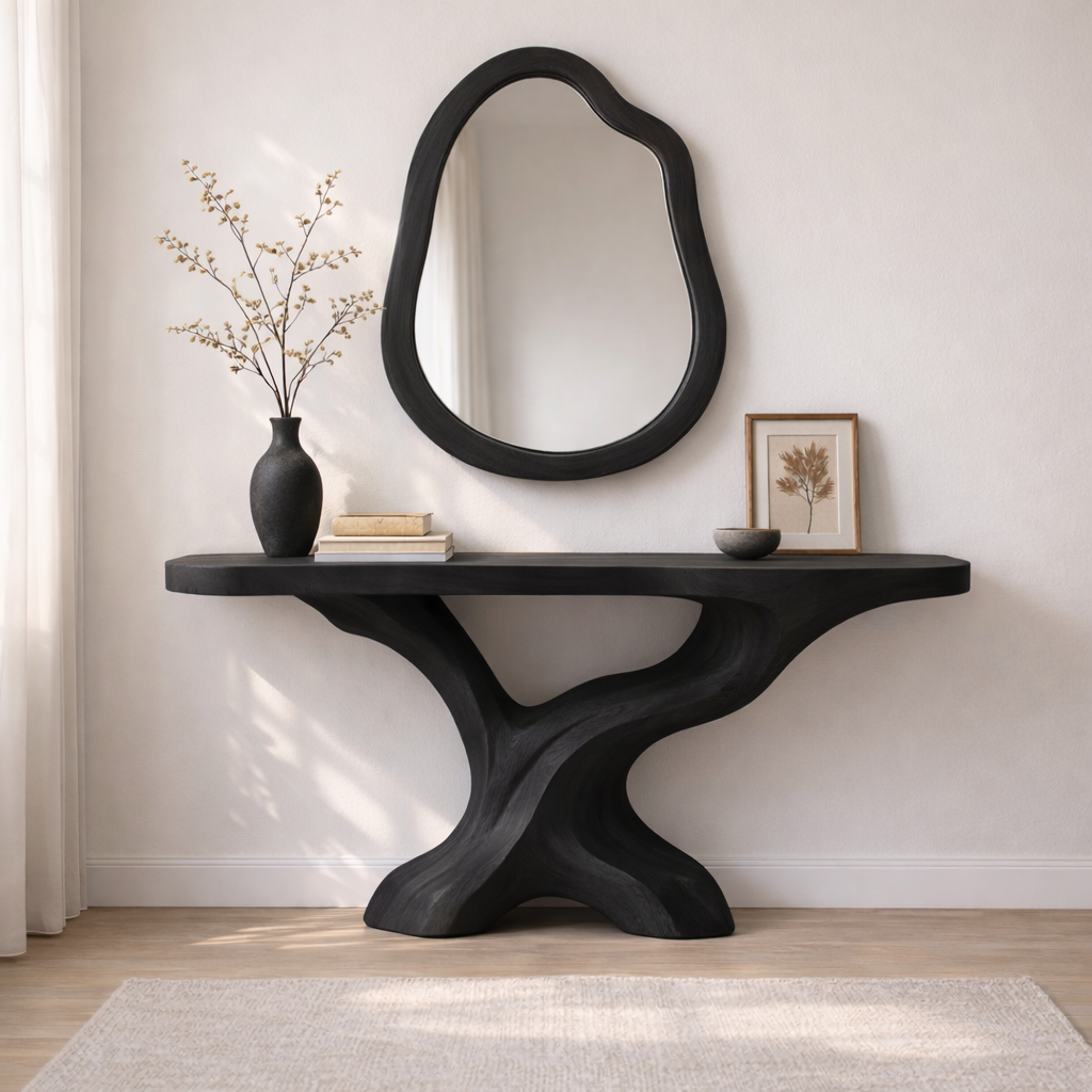 Sculptural Solid Wood Console Table, Organic Tree Base Entryway Table - view 7 of 7