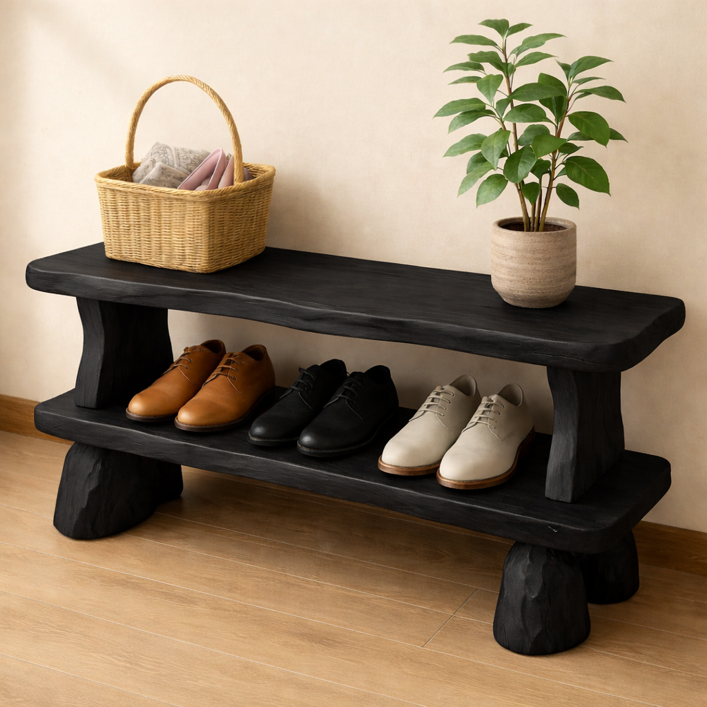 Solid Wood Entryway Bench with Shoe Storage Shelf – Rustic Wooden Shoe Bench - view 4 of 7