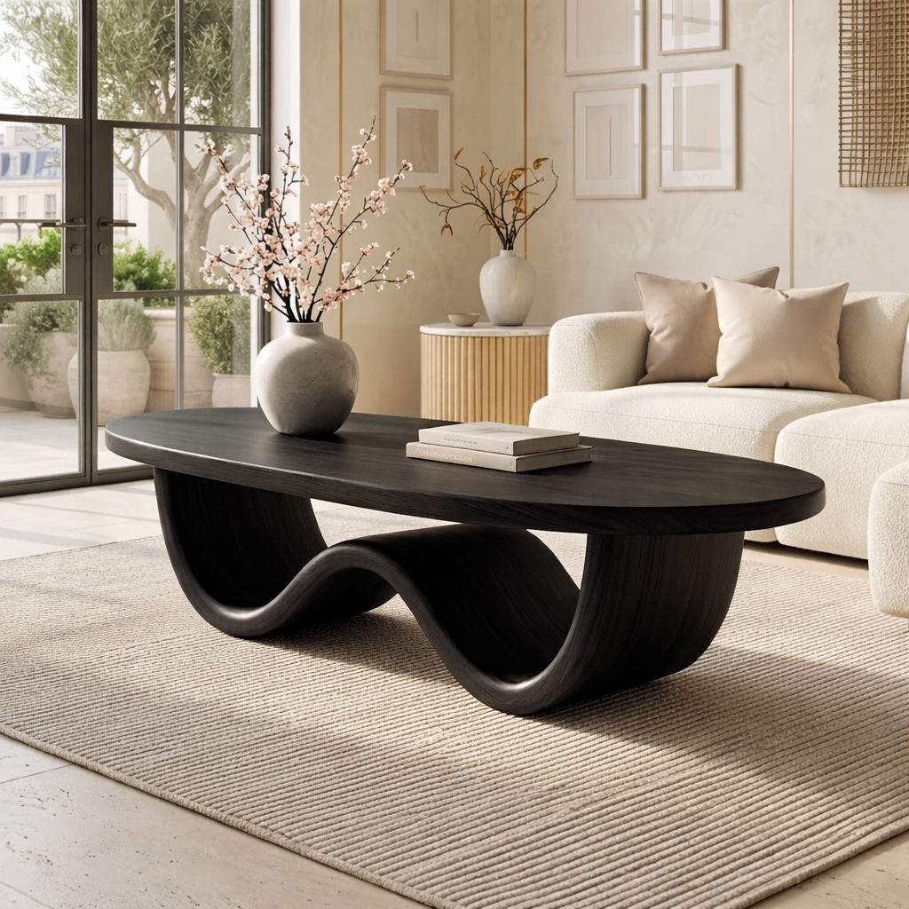 Sculptural Wooden Coffee Table with Elegant Curved Design - view 4 of 7