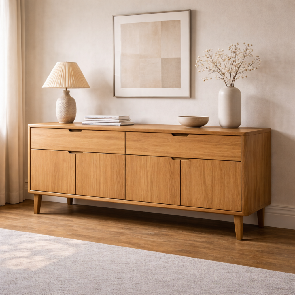 Mid Century Solid Wood Console Cabinet with Drawers and Door Storage - view 3 of 7