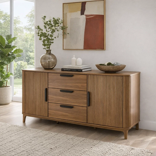 Fluted Sideboard Cabinet with Drawers and Doors – Modern Storage Buffet Console - view 1 of 7