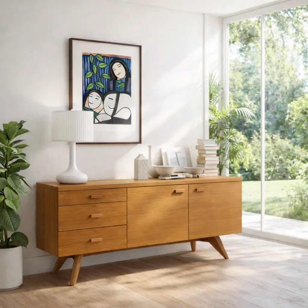 Solid Wood Modern Console Table Mid Century Sideboard with Storage - view 3 of 7
