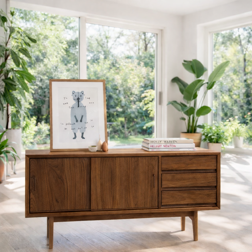 Mid Century Sideboard Cabinet with Drawers and Sliding Doors - view 2 of 7