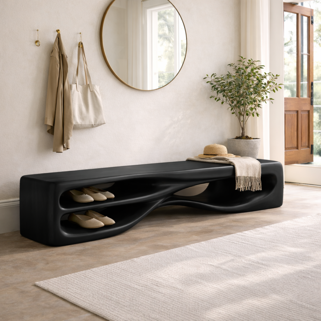 Modern Entryway Bench with Shoe Storage Sculptural Hallway Seat Statement Furniture - view 4 of 7