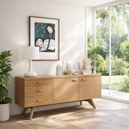 Solid Wood Modern Console Table Mid Century Sideboard with Storage - view 1 of 7