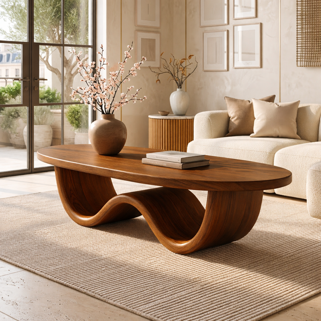 Sculptural Wooden Coffee Table with Elegant Curved Design - view 3 of 7