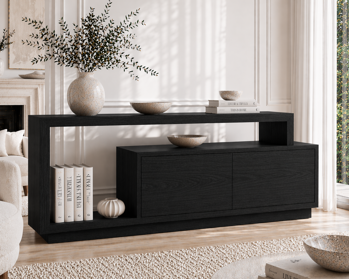 Minimalist Solid Wood Console Sideboard – Modern Walnut Entryway Storage Table - view 4 of 7