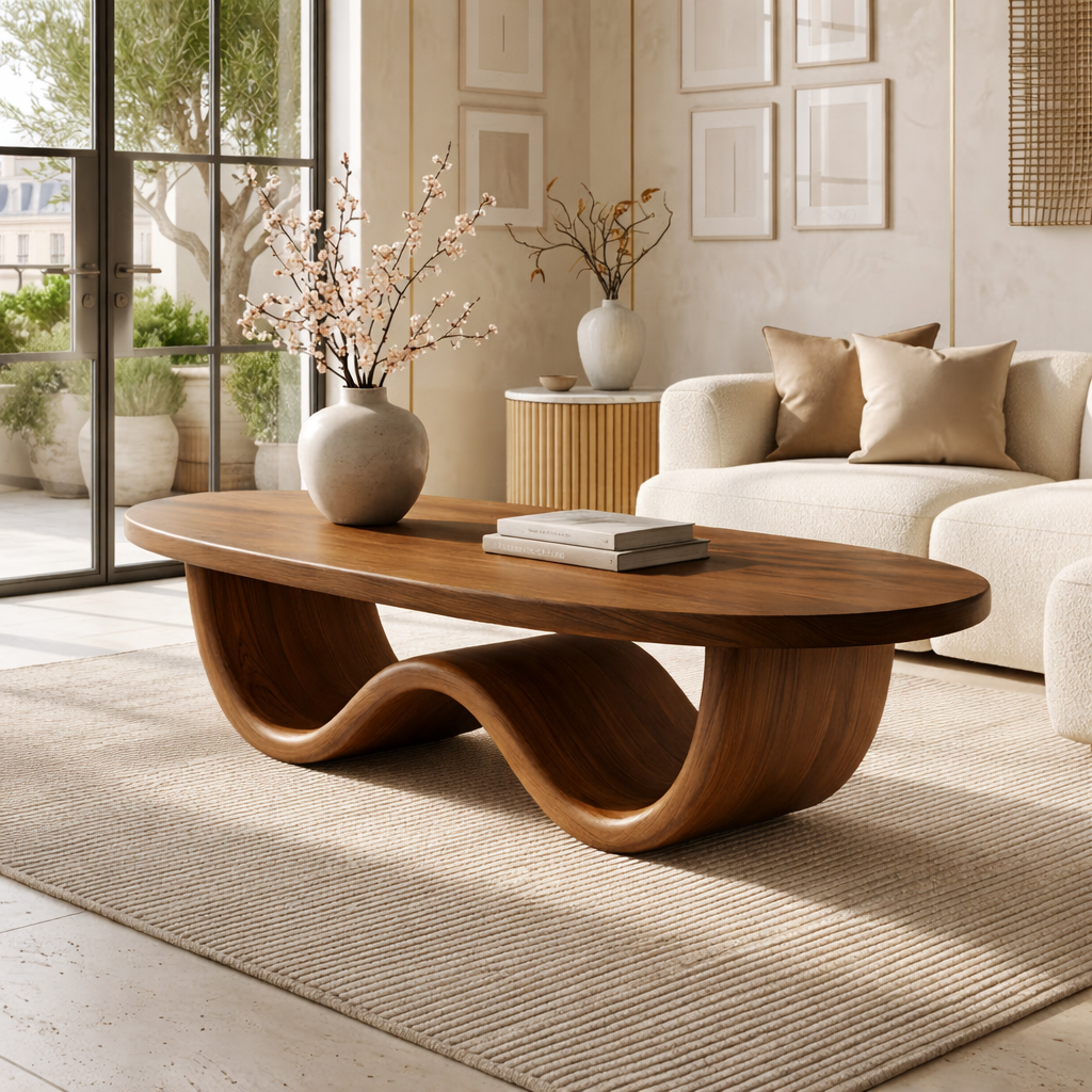 Sculptural Wooden Coffee Table with Elegant Curved Design - view 2 of 7