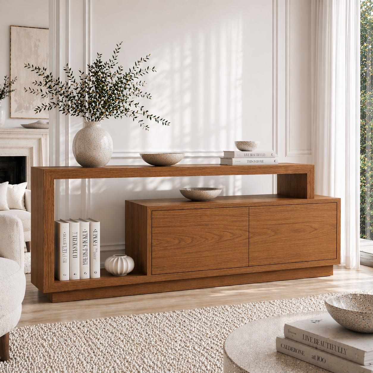 Minimalist Solid Wood Console Sideboard – Modern Walnut Entryway Storage Table - view 3 of 7