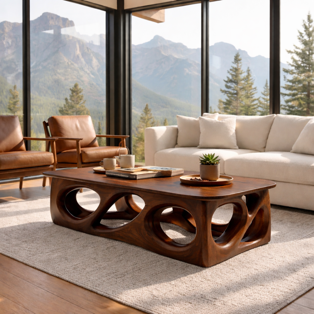 Handcrafted Solid Wood Coffee Table – Sculptural Modern Design - view 3 of 7