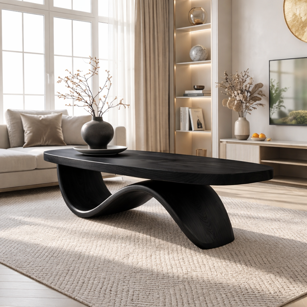 Elegant Wooden Coffee Table with Curved Wavy Design - view 4 of 7