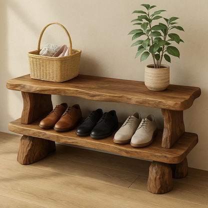 Solid Wood Entryway Bench with Shoe Storage Shelf – Rustic Wooden Shoe Bench - view 3 of 7