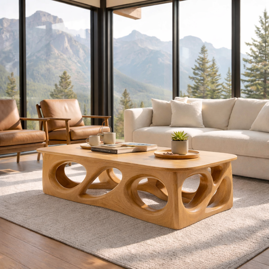 Handcrafted Solid Wood Coffee Table – Sculptural Modern Design - view 4 of 7