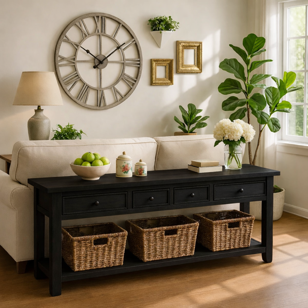Solid Wood Console Table with Drawers and Storage Shelf for Living Room or Entryway - view 4 of 7