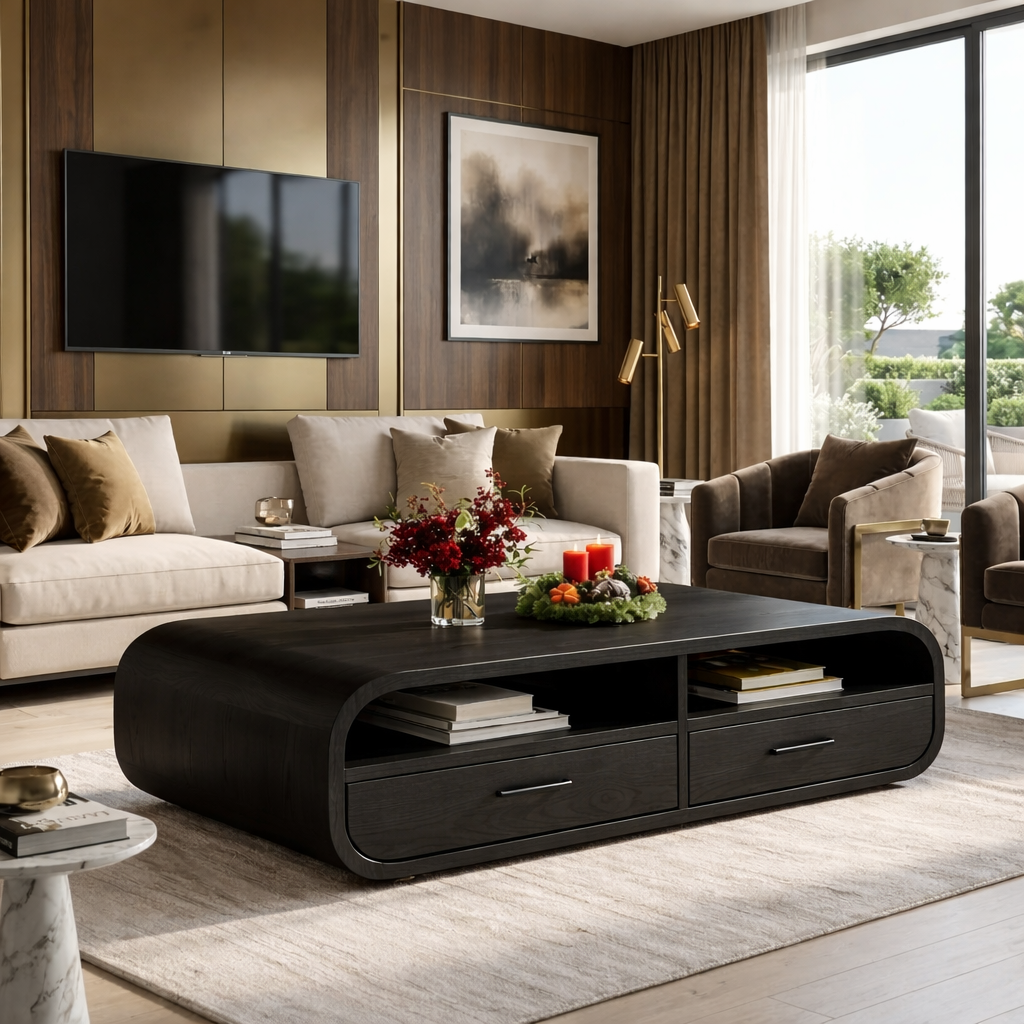 Modern Wooden Coffee Table with Drawers and Storage Space - view 4 of 7