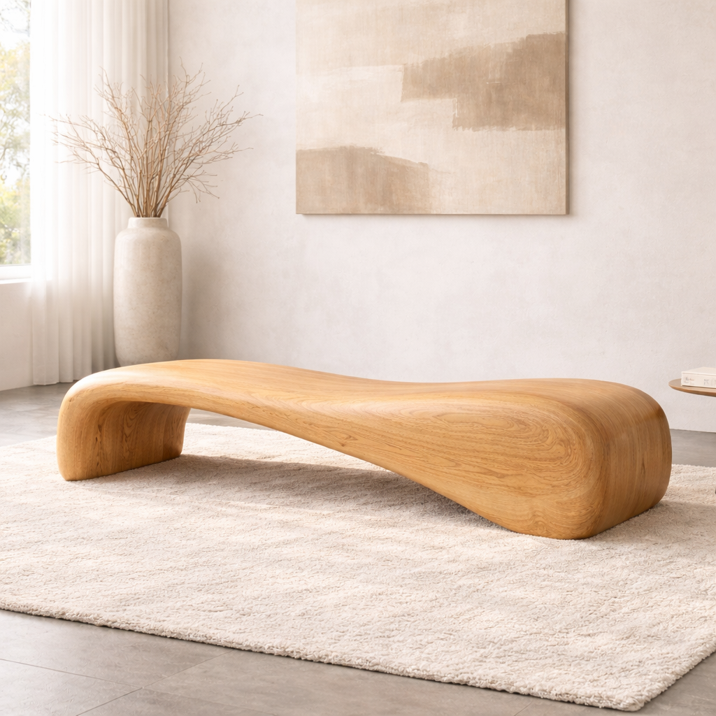 Modern Sculptural Wooden Entryway Bench, Curved Hallway Seating for Luxury Homes - view 1 of 7